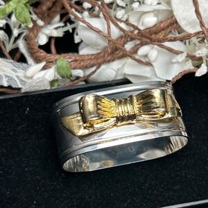 Vintage Silver and Gold Tone Bow Napkin Ring Oval Two Tone Table Decor